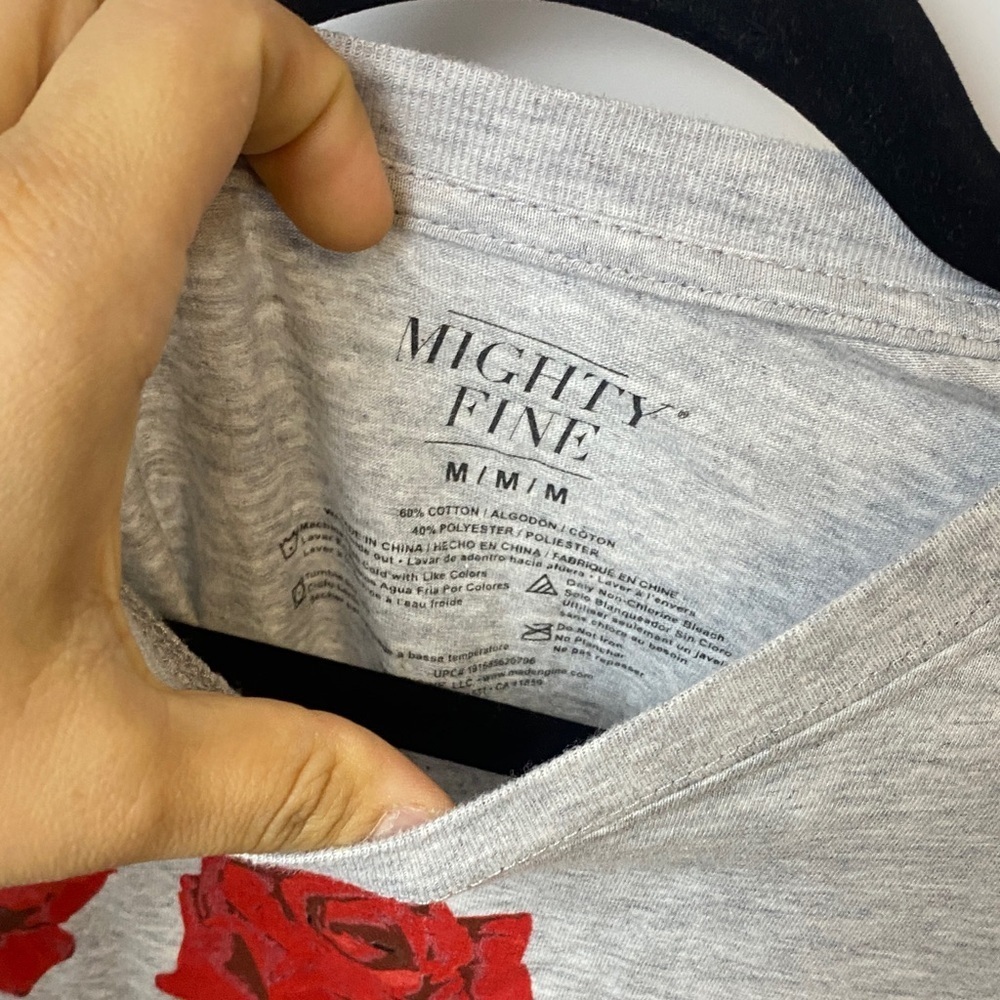 Mighty Fine Gray Tee with Red Rose Design - Picture 2 of 3